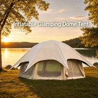 Dôme de glamping gonflable de 19,63 m², tente de camping en toile de coton 5x5m, colonnes d'air en PVC de 16 cm, hublot en TPU pour événements familiaux