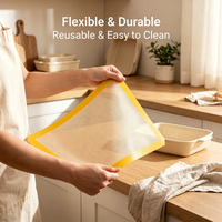 Tapis de cuisson en silicone platine à bords jaunes, certifié FDA LFGB, renforcé de fibres de verre, antiadhésif, résistant à la chaleur, enroulable, pour four