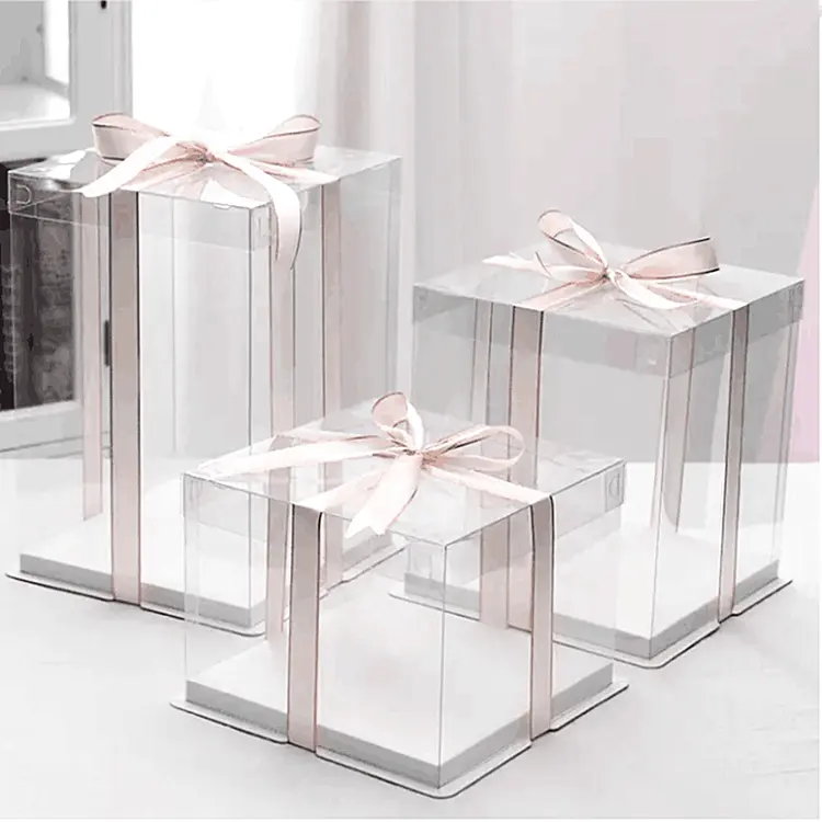 Voll rosa transparente Geburtstags torte Verpackungs box benutzer definierte Luxus nach Hause Backen erhöhen Kuchen Box