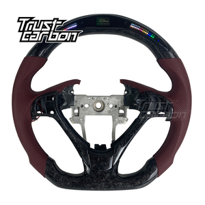 Volant personnalisé en fibre de carbone sergé avec cuir perforé rouge bordeaux et LED pour TL TLX TSX MDX YD2 YD3 2009-2019 - Product Image 1