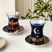 Ensemble de tasses à thé turques modernes 12 pièces ensemble de tasses à café et à thé au clair de lune en verre de Style moyen-oriental tasse à thé noire de haute qualité