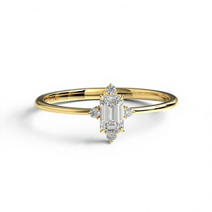 Luxury 18K Gold Plated Emerald Cut Diamond <b>Ring</b> Solitaire <b>Ring</b> Art Deco Engagement <b>Rings</b> Minimalist Round Diamond <b>Stacking</b> <b>Ring</b> - Product Image 1