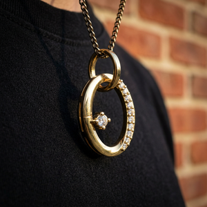 สร้อยคอจี้เพชรทรงวงกลมเชื่อมต่อกัน ดีไซน์วงแหวนคู่ ทอง 14K เครื่องประดับผู้หญิงคุณภาพสูง - Product Image 1