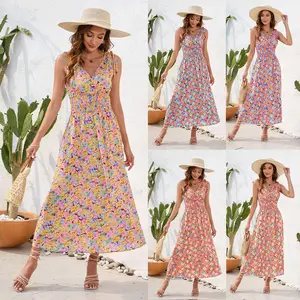 2023 Custom New Arrivals 3 Colors V Neck Wholesale Ladies Floral Best Quality Dress For Lady Ladies Floral Dress Best Quality Dr