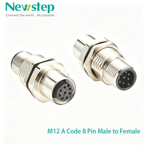 Connecteur traversant industriel Newstep M12 à 8 broches mâle-femelle, IP67, pour montage sur panneau, adaptateur de capteur, en cuivre plaqué or - Product Image 1