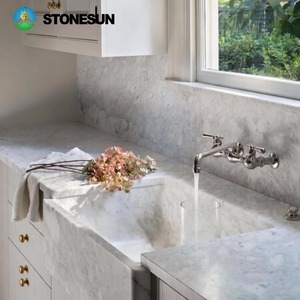 Lavello da <span class=keywords><strong>Cucina</strong></span> in Marmo Bianco Calacatta Stile Americano Classico StoneSun, Lavello a Grembiule Personalizzato in Marmo, Lavabo in Pietra - Product Image 2