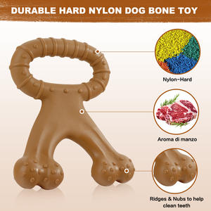 Juguete Masticable Doble para Perros, Sabor a Carne, Diseño de Ciervo Navideño y Triceratops, Juguete Interactivo de Nailon para Cachorros - Product Image 3