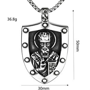 Collar con Colgante de Escudo de Acero Inoxidable, Estilo Hip Hop para Hombre, Diseño Asimétrico de San Miguel Arcángel, Joyería de Regalo - Product Image 5