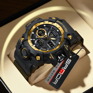 Montre électronique à quartz sportive de style créatif Sanda Manufacturer, montre numérique personnalisée à la mode noire/dorée pour hommes - Product Image 1