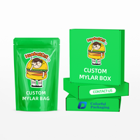 Vente chaude Die Cut Mylar Boxes 7g 14g Food Stand up Pouch Holograph 1g 3.5g Cookie Green Mylar Packaging Bags avec boîte