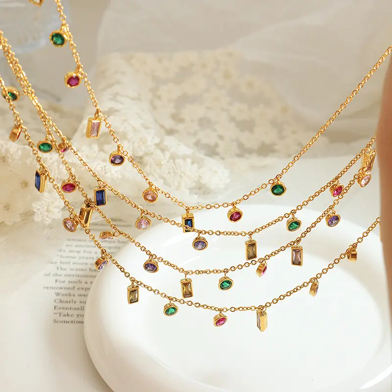 Fanhua tren warna-warni Zircone Set perhiasan kalung emas kubik zirkonia jimat gelang rumbai perhiasan Set grosir
