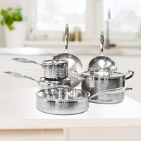 Set Peralatan Masak Panci dan Wajan Anti Lengket OEM SS430 Stainless Steel dengan Tutup Kaca, Cocok untuk Kompor Induksi, untuk Dapur Rumah