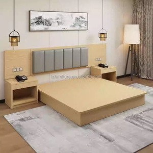 Commerical Furniture Hotel Bedroom Sets <b>Single</b> Twin <b>Wooden</b> <b>Bed</b> Frame With Upholstered Headboard Nightstands For 3 Star Hotels - Product Image 4