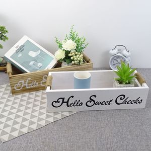 Boîte de rangement rectangulaire en bois blanc sans couvercle pour l'organisation du comptoir de cuisine avec support pour plantes succulentes - Product Image 2