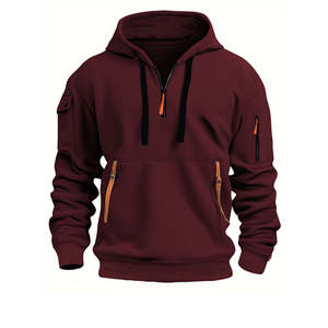 Sudadera con capucha deportiva casual para hombre, con cremallera, corte personalizado, talla grande, primavera, bolsillo frontal, 100% algodón tejido, estilo urbano. - Product Image 6