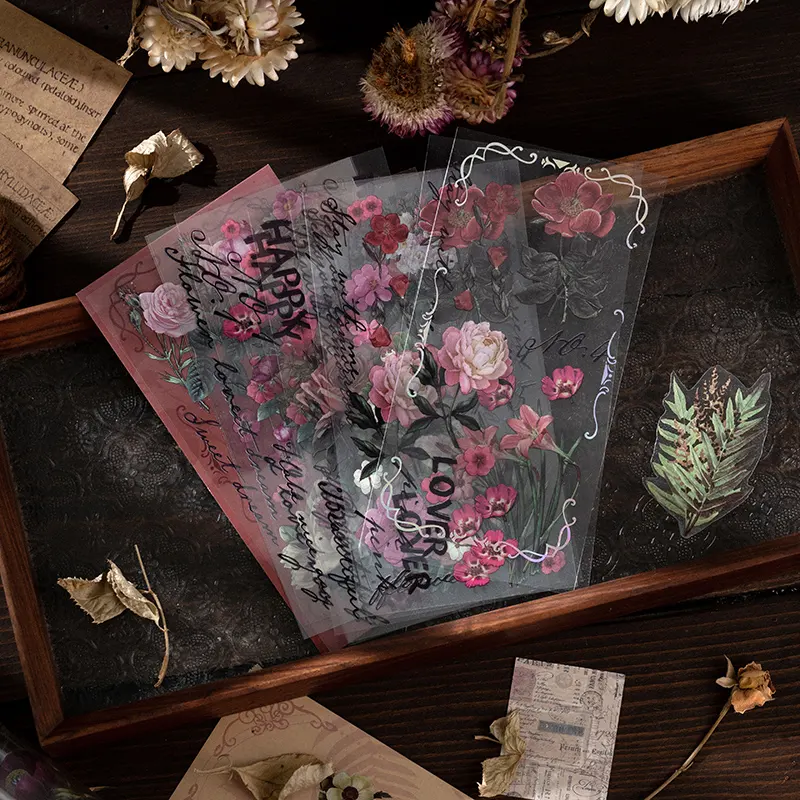 ملصق إبداعي ريترو رومانسي زهور ونباتات ليزر DIY ملصقات ختم مزخرفة ملصقات في علبة