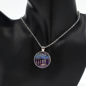 Tùy chỉnh Retro Choker Chuỗi vòng cổ Epoxy Vòng cổ collier acier inoxydable BIJOUX Mặt dây chuyền Van Gogh Bảo tàng Vòng cổ - Product Image 3