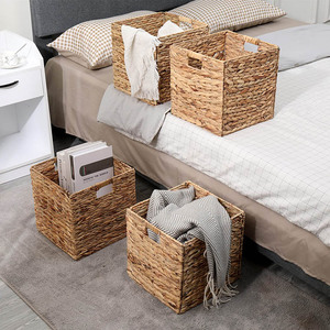 Panier de rangement en <span class=keywords><strong>osier</strong></span>, paniers cubiques pliables, tissés à la main en jacinthe d'eau, boîte de rangement pour le linge avec poignée - Product Image 5