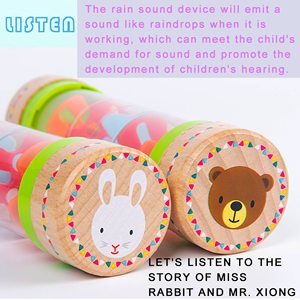 Bâtons de pluie sensoriels Mini secousse musicale gouttes de pluie perlées retourner et regarder les perles colorées Rainmakers en bois - Product Image 3