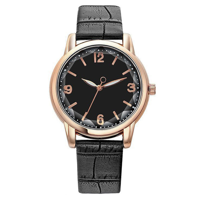 Wholesale Women Quartz Watch, Faceted Blue Dial Rose Gold Case Crocodile Grain PU Leather Strap Fashion Ladies Wristwatch