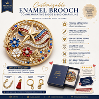 Broche personnalisée en émail, épinglette métallique, badge patriotique américain, étoile USA, strass 3D, broche dorée, cadeau Fête de l'Indépendance, vente en gros