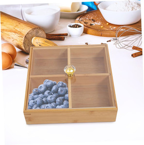 Vassoio Portamerenda in Bambù <span class=keywords><strong>a</strong></span> 4 Scomparti, Contenitore in Legno per Frutta Secca con Coperchio in Acrilico per Cucina e Feste - Product Image 5