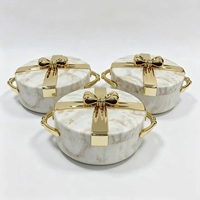 Lot de 3 chauffe-plats de buffet en céramique effet craquelé, 2,5L, 3L, 3,5L, avec couvercle décoratif doré, pour service de soupes et présentation alimentaire en restaurant