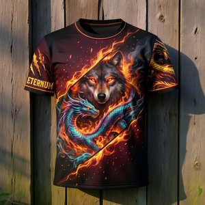 Wolf Dragon Fire Fantasy AOP Tee Chemise cadeau avec nom personnalisé - Product Image 3