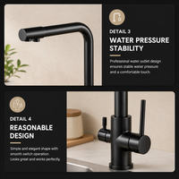 Keran Dapur Tembaga Modern Satu Pegangan, Terpasang di Dek, Finishing Hitam, Sistem Filtrasi Air Terintegrasi Keramik, Anti Cipratan