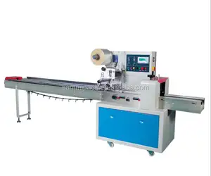 Easy operation low price horizontal pillow flow wrapping packing machine sliced bread moon cake sandwich wafer packaging machine