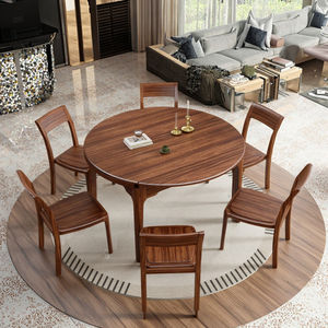 طقم كرسي وطاولة مستديرة من خشب الجوز قابلة للتمديد إلى طاولة مستطيلة متعددة الوظائف خفيفة فاخرة - Product Image 4