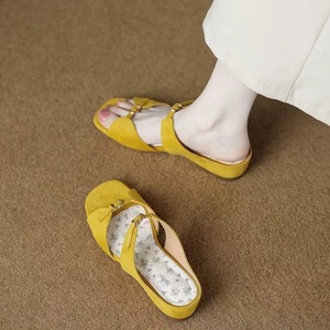 2026 Spring New Sweet Style Wedge Heel Open Toe Fashion Versatile Slippers Genuine Leather One-Strap <b>Sandals</b> for Women - Product Image 3