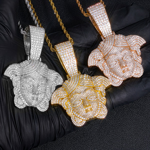 S925 Silver Real Gold Plated VVS Moissanite Head Charm Hip Hop Fully <b>Iced</b> Out Custom Portrait Pendant Prong Setting Jewelry - Product Image 1