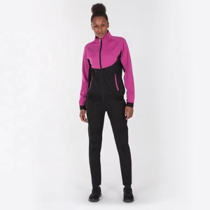 Ensemble de vêtements de sport pour femmes, couleur contrastée, manches longues, fermeture éclair, coupe régulière, toutes saisons, polyester tricoté, tenue deux pièces - Product Image 1