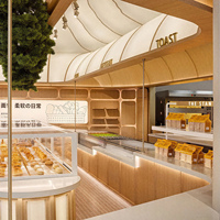 Bäckerei-Kuchen- und Brotvitrine aus Holz, Robuste LED-beleuchtete Braune Ausstellungsvitrine mit Anpassbaren Regalen für Werbezwecke