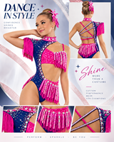 Costume de danse jazz personnalisé en nylon rose marine avec franges en strass, pour femmes, une pièce, pour spectacle sur scène, compétition de danse