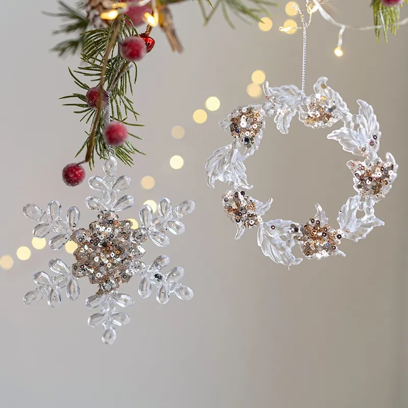 Natale acrilico trasparente ciondolo alce pupazzo di neve fiocco di neve ornamento appeso per la decorazione della festa del Festival della casa dell'albero di natale