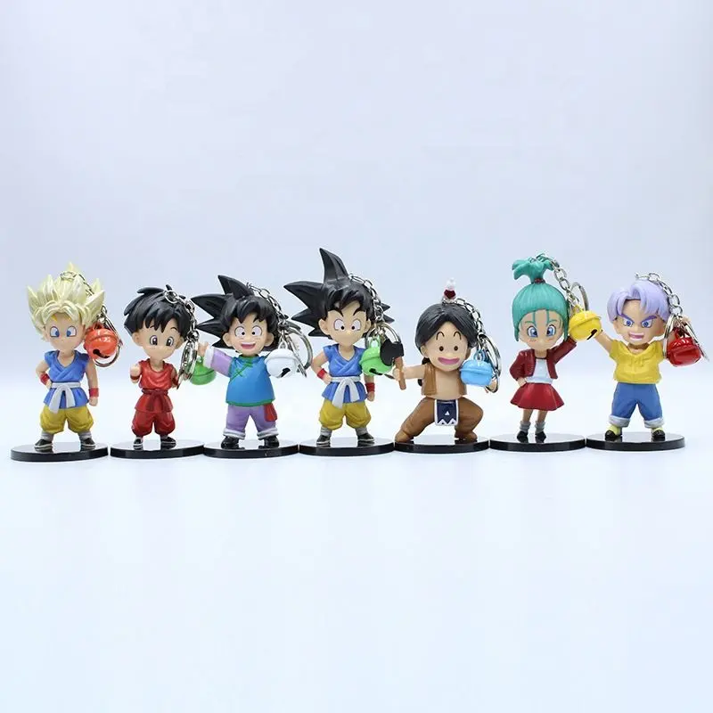 Gantungan kunci tokoh PVC Saiyan Goku bola seret mempesona Anime Jepang 7 buah/set
