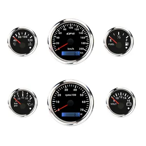 Set Alat Pengukur Speedometer 52Mm 85Mm Seri Klasik 6 Gauge Set Speedometer Listrik Tachometer Tingkat Bahan Bakar Air Tekanan Minyak