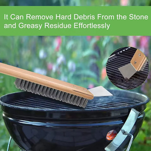Cepillo de limpieza para piedra de pizza con mango de madera, cerdas de alambre de acero y raspador, limpiador de rejillas de horno antideslizante 43.1x5.08x7.6cm - Product Image 4
