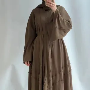 紫峰OEM Vetements Islamiques Eid谦虚连衣裙纯色开放式Abaya