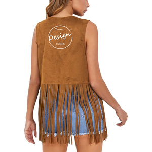 صدرية نسائية أوروبية وأمريكية جديدة لعام 2024 بدون أكمام، تصميم عصري ضيق مع شراشيب ومشبك - Product Image 3