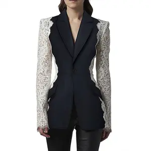 BA2225 New Arrival Long Sleeve Clothes Luxury Black Blazer with Lace Office Blazer for Women Formal Ladies Mujer Suits Coat
