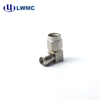 Adaptador de ángulo recto LWMC SMA macho a hembra, pasivo, sin montaje, 1.25:1, conector RF chapado en oro, cuerpo de acero inoxidable, hasta 18 GHz