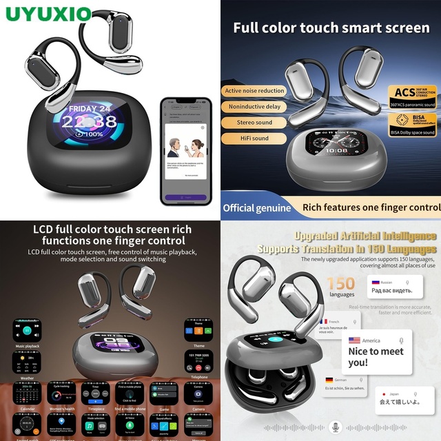 Portable AI Translation Earbuds Multi Language Translating Interactive Smart Screen Active Voice Sync Tech Secure Fit Hook