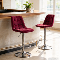 Tabouret de bar moderne en velours tufté rouge bordeaux, hauteur réglable, chaise de comptoir de cuisine, pieds en métal, pour la maison, le café ou le restaurant, idéal pour les bars domestiques