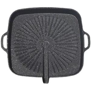 กระทะย่างสไตล์เกาหลีแบบสี่เหลี่ยมเคลือบสารกันติด กระทะเทปปันยากิสำหรับเตาแม่เหล็กไฟฟ้าและการปรุงอาหารแบบเปลวไฟโดยตรง พกพาสะดวก ทำความสะอาดง่าย - Product Image 1