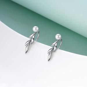 Boucles <span class=keywords><strong>d</strong></span>'oreilles en argent sterling 925 avec perle, style grimpant sur les feuilles, pour femmes - Product Image 3