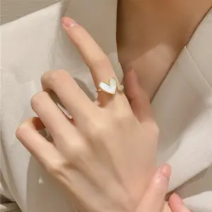 Anillos แหวนแฟชั่นสำหรับผู้หญิง,แหวนอัจฉริยะชุบทองแหวนหัวใจเกาหลีแบบปรับได้เรียบง่ายจาก Shangjie OEM