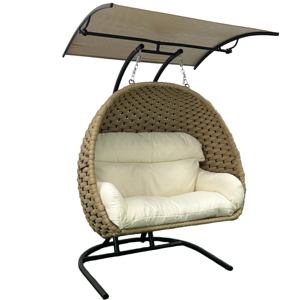 Fauteuil <span class=keywords><strong>suspendu</strong></span> en forme de <span class=keywords><strong>cocon</strong></span> pour 2 personnes, en corde polyester résistante aux UV, large tressage, pour extérieur, avec pare-soleil - Product Image 2